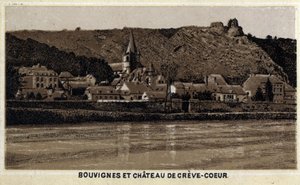 Bouvignes sur Meuse und Schloss Creve Coeur (Creve-Coeur oder Crevecoeur), Wallonien, Belgien von Unknown artist