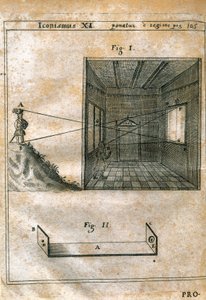 Camera oscura. Gravur in "Magia naturalis" (1558) von Giovanni Battista Giambattista della Porta (1535-1615). Ausgabe von 1659. Gravur. von Unknown artist