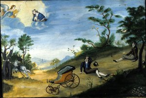Kutschenunfall. Ex Voto von 1827 aus dem Heiligtum der Madonna delle Grazie in Monza