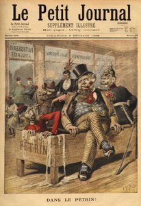 Karikatur über England: Franzosen und Russen, am Eingang einer englischen Konditorei, lachen über die Engländer, im Petrin, mit ihrem deutschen Verbündeten, weil die Engländer diplomatische Probleme anhäufen, seit der venezolanischen Affäre, die den diplom von Unknown artist