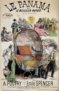 Karikaturlied „Panama oder das beste Papier“ erstellt von Miss Valti à la Scala, Texte von Poupay und Musik von Emile Spencer, sd 19. Jahrhundert