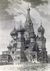 Kathedrale des Schutzes der Allerheiligsten Theotokos am Graben oder Basilius-Kathedrale auf dem Roten Platz in Moskau, Russland, Gravur aus Freies Russland von Unknown artist