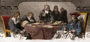 Zensur im 18. Jahrhundert: Unter dem Ancien Régime wird der Dienst „Schwarzes Kabinett“ genannt, der für die Überprüfung privater Korrespondenz aus Sicherheitsgründen verantwortlich ist. Gravur des 19. Jahrhunderts