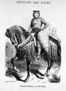 Karl von Anjou, König von Sizilien - Illustration in „Geschichte der Päpste, Könige, Königinnen, Kaiser durch die Jahrhunderte“ von Maurice Lachatre