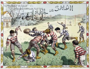 Kinder spielen Rugby - Zeichnung, spätes 19. Jahrhundert