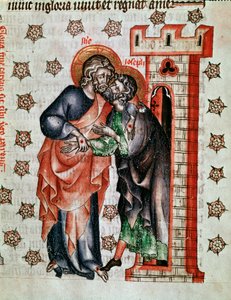 Abschied Christi (Jesus Christus und Josephs Abschied). Miniatur gemalt in „Die Passion der Äbtissin Kunigunde“ von Unknown artist