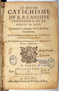 Christliche Religion: Titelseite des großen Katechismus. Werk von Pierre Canisius (17. Jahrhundert) von Unknown artist