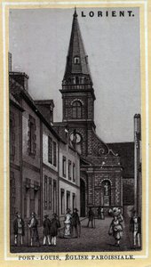 Kirchenpfarrei von Port Louis, Pays de Lorient, Morbihan, Bretagne. Chromolithographie des späten 19. Jahrhunderts von Unknown artist