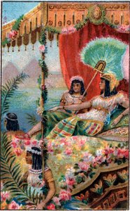 Kleopatra Kleopatra VII Thea Philopator (69-30 v. Chr.), Königin des alten Ägypten, mit ihren Dienern - Chromolithographie des späten 19. Jahrhunderts