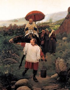 "Combregar a Muntanya". Religiöse Prozession in einem Berg. Gemälde von Mariano Vayreda Vila (1853-1903). Spanien, Olot. Regionalmuseum Garrotxa. von Unknown artist