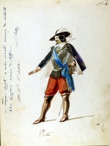 Kostüm für die Figur des Arrigo in der Oper „Giovanna de Guzman“, Name der ersten Aufführung der Sizilianischen Vesper (I vespri siciliani) komponiert von Giuseppe Verdi. Anonymes Kostüm für das Scala-Theater in Mailand 1856.
