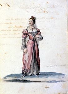 Kostüm einer jungen Dame des Adels von Syrakus, gezeichnet von Gironi für die Oper „Tancredi“ von Gioacchino Rossini. 1813 von Unknown artist