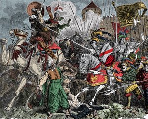 Kreuzritter im Kampf - Kreuzzug: Ritter kämpfen gegen die Sarazenen