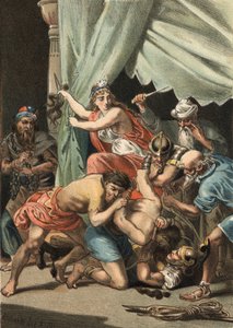 Dalila schneidet Samson die Haare ab, um ihn verwundbar zu machen und ihn den Philistern auszuliefern