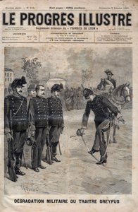 Degradierung von Alfred Dreyfus - Dreyfus-Affäre: Die Degradierung von Alfred Dreyfus im Hof der Militärschule, Paris, 5. Januar 1895 - Gravur in „The illustrious progress“ von 1895 von Unknown artist