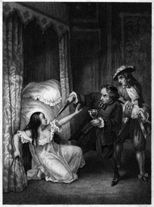 Diane de Joannis de Châteaublanc de Roussan, Marquise von Ganges (1635-1667), ermordet von ihren beiden Schwagern, dem Abt und dem Ritter von Ganges. Gravur von 1847.