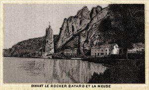 Dinant, der Rocher Bayard und die Maas, Wallonien, Belgien. Chromolithographie des späten 19. Jahrhunderts. von Unknown artist