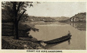 Abendessen, Blick auf Anseremme und den Fluss Lesse, Wallonische Region Belgiens. Chromolithographie aus dem späten 19. Jahrhundert. von Unknown artist