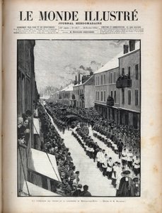 Katastrophe des Brunnens Sainte Eugenie - Die Beerdigung der Opfer der Katastrophe von Montceau-les-Mines in Burgund - Gravur in „Le Monde Illustré“ von 1895