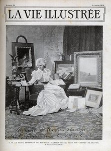 Elisabeth von Wied Königin von Rumänien 1843-1916 - Elisabeth de Wied - Elisabeth Pauline Ottilie Louise de Wied (bekannt unter dem Pseudonym Carmen Sylva), in ihrem Büro im Schloss Pelesch - Titelbild der illustrierten Zeitschrift von 1900