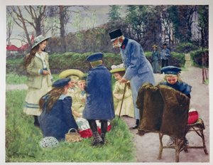 Kaiser Franz Joseph beobachtet seine Enkelin im Park seiner Villa in Ischl, Oberösterreich