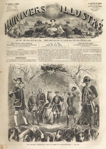 Kaiser Napoleon III. auf der Jagd in Fontainebleau - 1861 - Kaiserliche Jagd in Fontainebleau in Anwesenheit von Napoleon III. (1808-1873) und Kaiserin Eugénie (1826-1920). Das illustre Universum von 1861 von Unknown artist