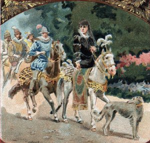 Begräbnis von Karl IX. (1550-1574) und Katharina von Medici (1519-1589) zum Schloss Chenonceaux. Chromolithographie aus dem späten 19. Jahrhundert.