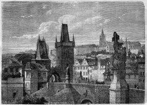 Eingang zur Karlsbrücke in Prag - Kupferstich in „Le Journal Illustré“