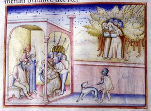 Episode aus dem Leben von Josaphat von Juda (868 v. Chr. - 847 v. Chr.). Manuskript aus dem 14. Jahrhundert. Mailand, Bibl, Braidense. von Unknown artist