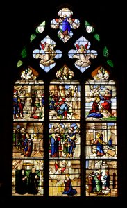 Episoden aus dem Leben der heiligen Barbara, christliches Martyrium im 3. Jahrhundert, Glasfenster mit dem Leben der heiligen Barbara