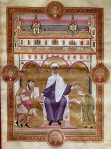 Evangelische Seite (Goldene Bibel) von Kaiser Heinrich III. kniend mit seiner Frau Agnes von Aquitanien