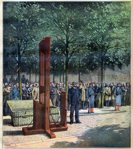 Hinrichtung mit der Guillotine der Mörder von Courbevoie, Dore & Berland, vor dem Gefängnis La Roquette, Paris, 08/08/1891 von Unknown Artist
