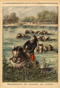 Erfahrung der Flussüberquerung durch das 7. Dragonerregiment in Fontainebleau. Gravur in „Le petit journal“ 6.09.1896. Sammlung Selva.