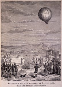 Experiment der Gebrüder Montgolfier in Annonay am 5. Juni 1783 - in „Les Contemporains“, n.d. Ende 19. Jahrhundert von Unknown artist