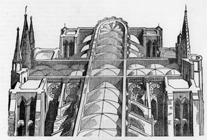 Außen- und Oberteil der Kathedrale von Chartres (28) nach dem Brand vom 4. und 5. Juni - in „Le magasin picturesque“, Juli 1836