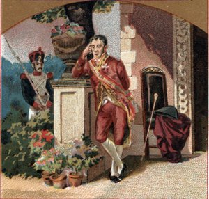 Ferdinand VII. von Spanien (1784-1833) Gefangener von Napoleon I. im Schloss von Valençay (Indre). Chromolithographie aus dem späten 19. Jahrhundert.