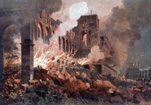Brand des Finanzministeriums (damals in den Tuilerien) am 24. Mai 1871 - Lithographie, späte 19. Jahrhundert