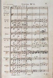 Erste Seite der Partitur für Sinfonie Nr. 1 in C-Dur Opus 21, von Ludwig van Beethoven