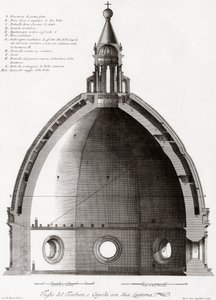 Florenz, Italien. Der Dom oder die Kathedrale Santa Maria del Fiori. Querschnitt der Kuppel. Nach einem Stich aus dem 19. Jahrhundert von Unknown artist
