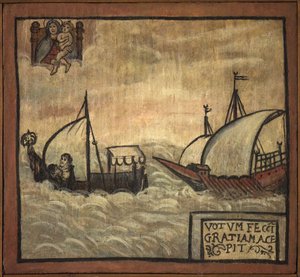 Ex-Voto-Matrose, beliebtes Angebot als Zeichen der Hingabe und Dankbarkeit des Matrosen, der den Gefahren des Meeres entkommen ist, aus der Kirche von Carmine, Torre del Greco, in der Nähe von Neapel
