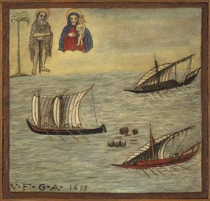Ex-Voto-Matrose, beliebtes Angebot als Zeichen der Hingabe und Dankbarkeit des Matrosen, der den Gefahren des Meeres entkommen ist, aus der Kirche von Carmine, Torre del Greco, in der Nähe von Neapel 1638 Italien