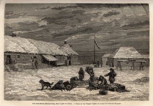 Fort Saint-Michel, englischer Besitz zu der Zeit, im Golf von Norton. Gravur zur Illustration der Reise und Abenteuer in Englisch-Kolumbien, Vancouver Island und Alaska, von Frederick Whymper