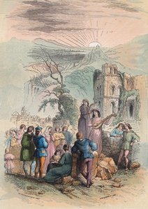 Frankreich im Mittelalter: Finde spannende Leute, die an den Kreuzzügen teilnehmen. Gravur von 1868 in „Histoire de Belgique von den frühesten Zeiten bis zum Ende der Herrschaft von Leopold I.“ von Théodore Juste. Private Sammlung
