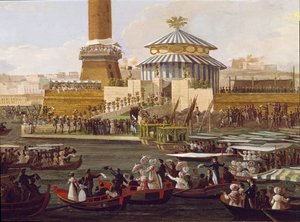 Franz I. der Beiden Sizilien und seine Frau Maria Isabella von Spanien bei einer Zeremonie im Arsenal von Neapel. Anonymes Gemälde des 19. Jahrhunderts