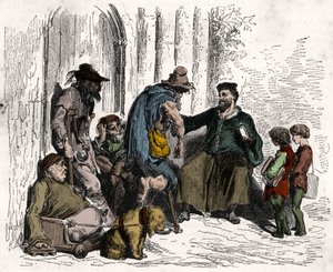François Rabelais (1494-1553), Heilmittel für Behinderungen. Gravur von 1880 in „La republique illustree“ private Sammlung.