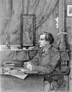 François Coppée (1842-1908), französischer Dichter und Dramatiker. Zeichnung von M.F. Desmoulins. 1885
