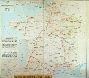 Französische Landkarte mit Lufttelegrafenlinien