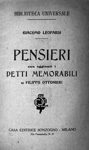 Frontispiz von „Pensieri“ (Gedanken) des italienischen Dichters Giacomo Leopardi (1798-1837) 19. Jahrhundert