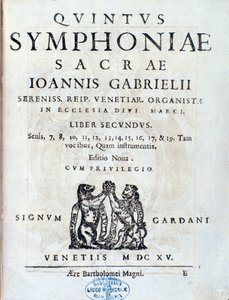 Frontispiz des zweiten Buches Sacrae symphoniae von Giovanni Gabrieli von Unknown artist