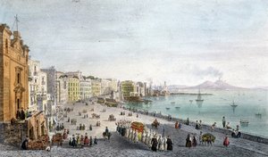 Beerdigung in der Bucht von Neapel mit dem Vesuv im Hintergrund